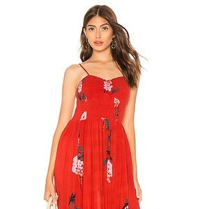 Beau Smocked Printed Slip Dress Red free People